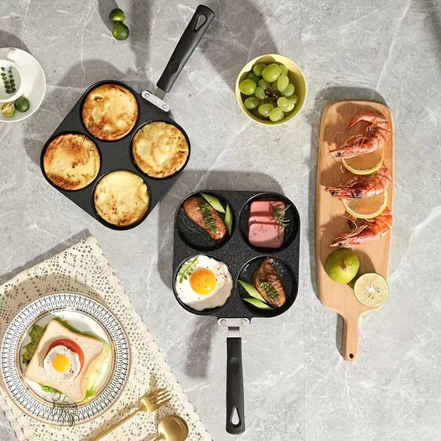 Multi Functional 4 Hole Frying Pan Non Stick Breakfast Burger Egg Pancake Maker Medical Stone Four Hole Omelet Pan
